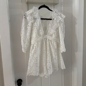 For‎ Love & Lemons Santo Lace Embroidered Romper Small Collared Bridal NWT